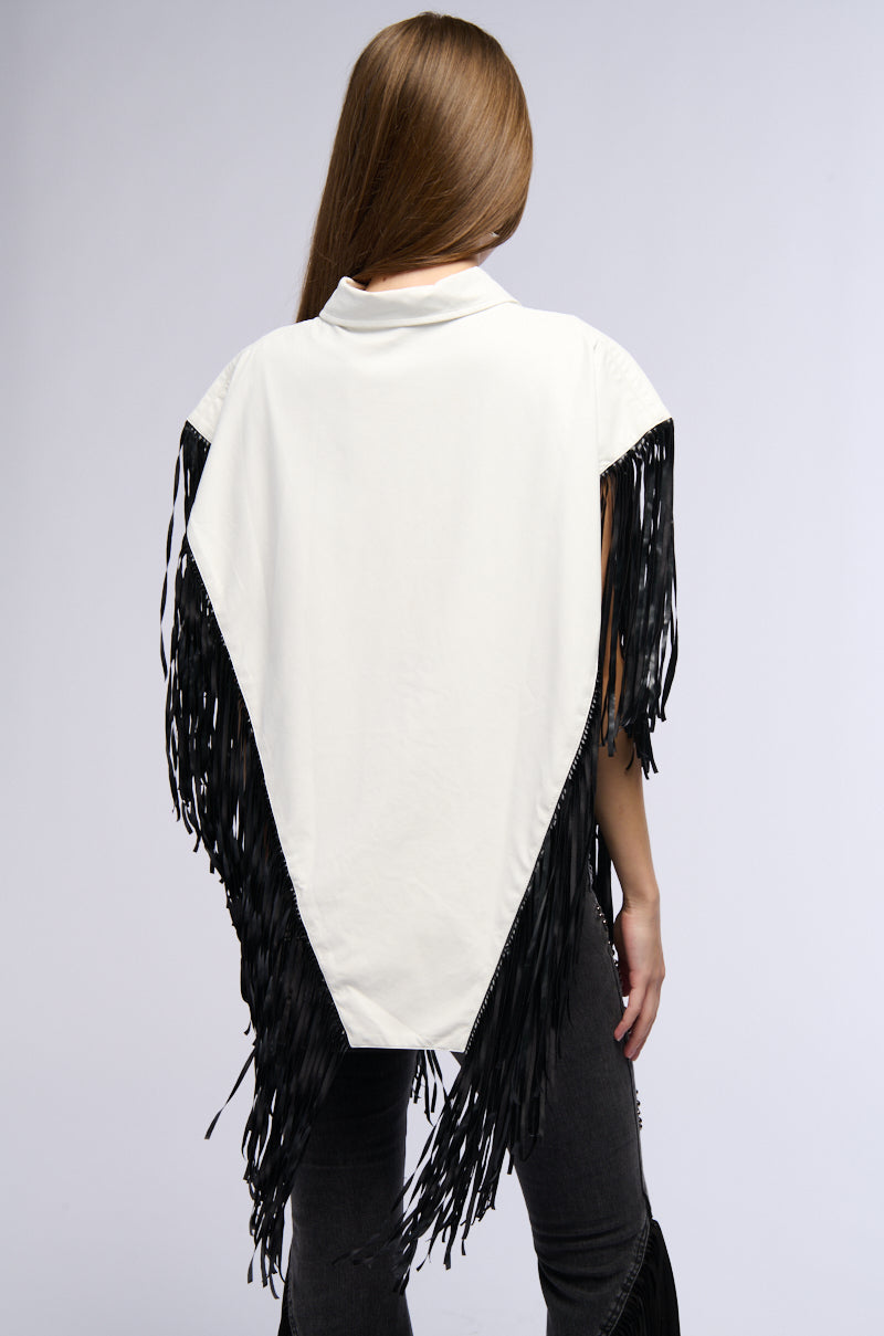 FLY HIGH FAUX LEATHER TOP WITH FRINGE