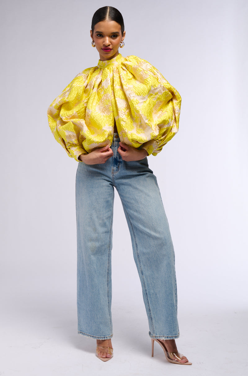 FRANCESCA PUFF SLEEVE MOCK NECK TOP