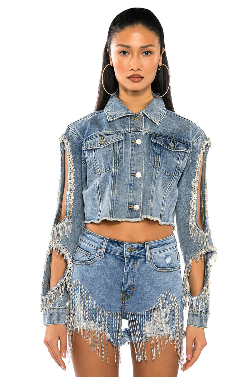 FRESH OUT THE RUNWAY RHINESTONE DENIM SHORT