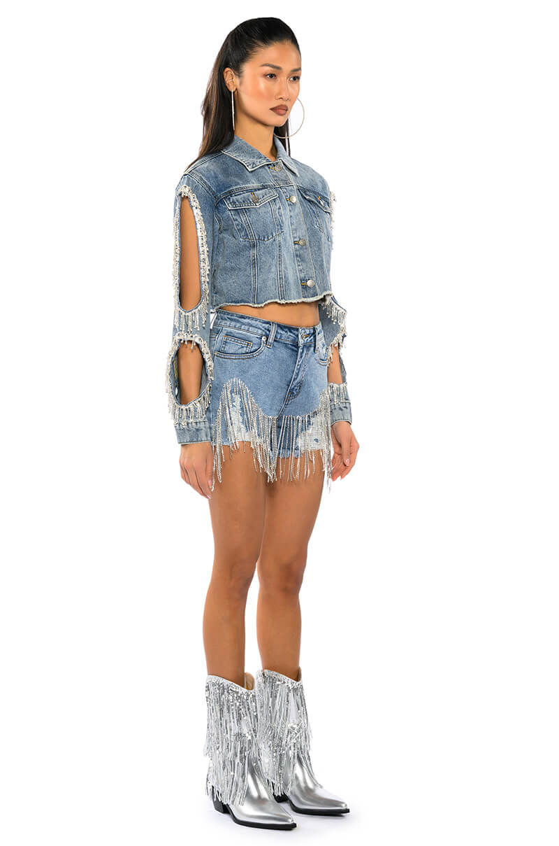 FRESH OUT THE RUNWAY RHINESTONE DENIM SHORT