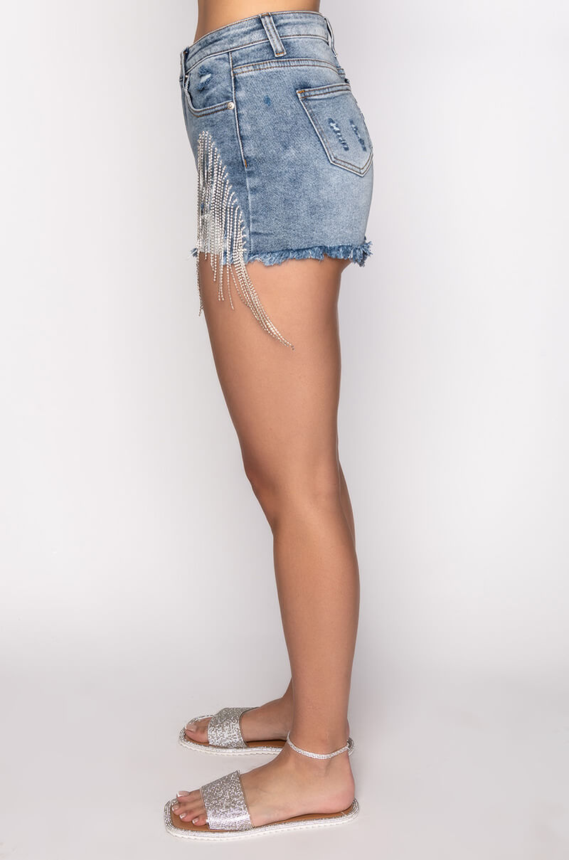 FRESH OUT THE RUNWAY RHINESTONE DENIM SHORT