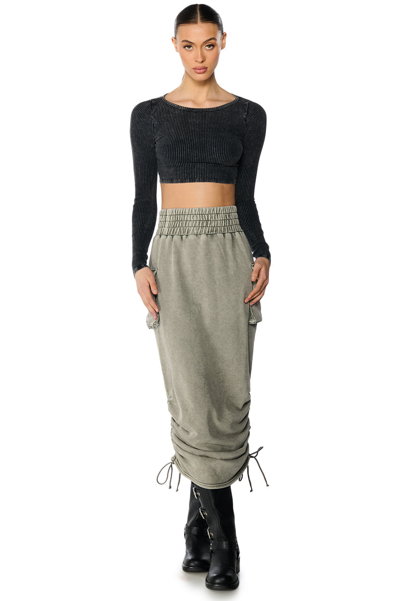 GAIA WASHED LONG SLEEVE TOP IN CHARCOAL