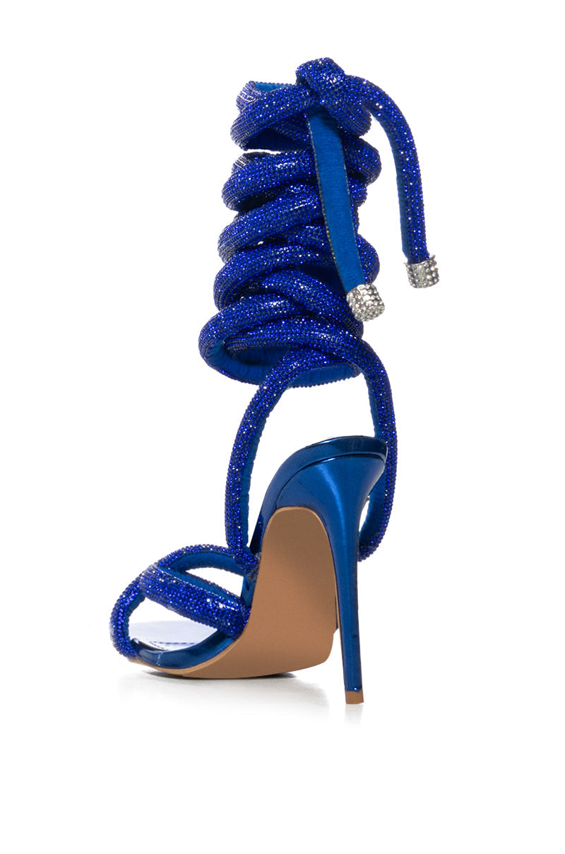 GEMMA PADDED RHINESTONE LACE UP SANDAL IN BLUE