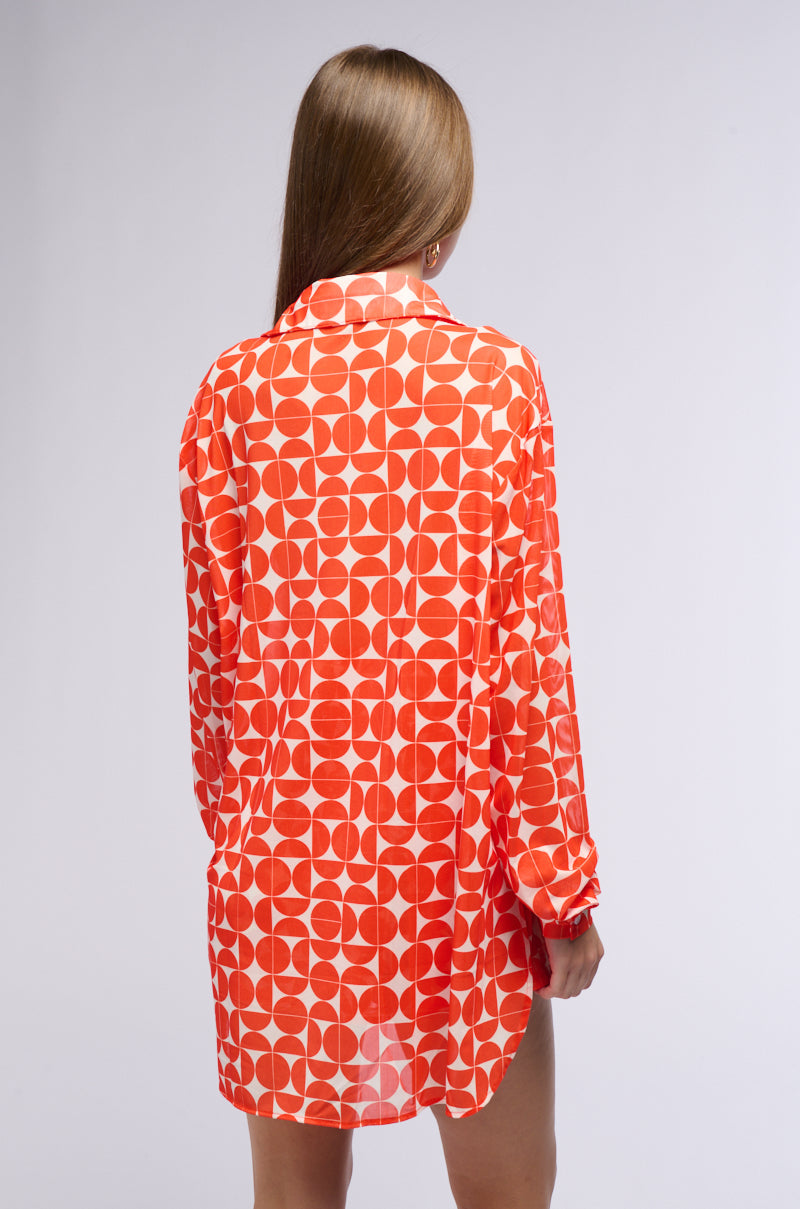 GIVE ME MONEY HONEY PRINTED MESH BUTTON DOWN BLOUSE