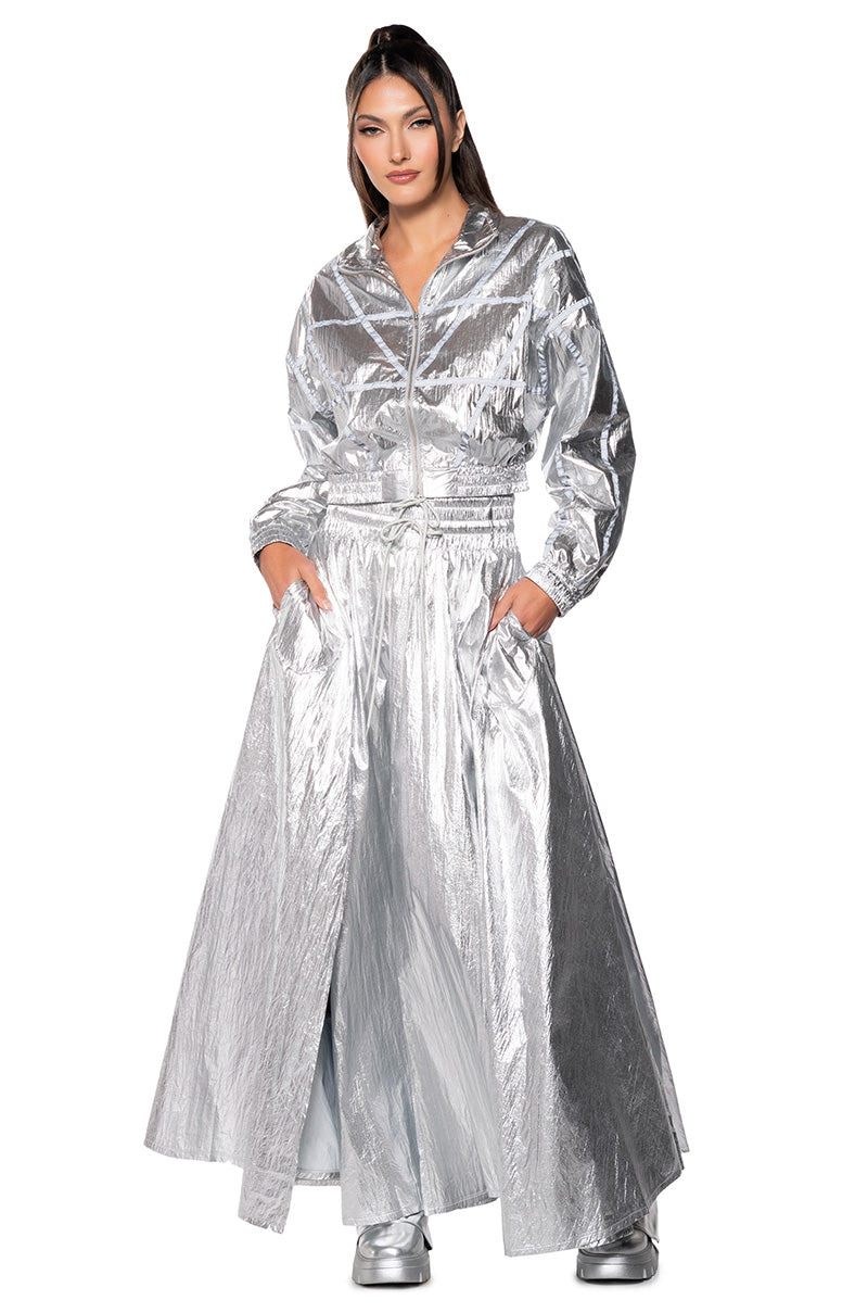 GIVE YOU THE WORLD HIGH WAIST METALLIC MAXI SKIRT