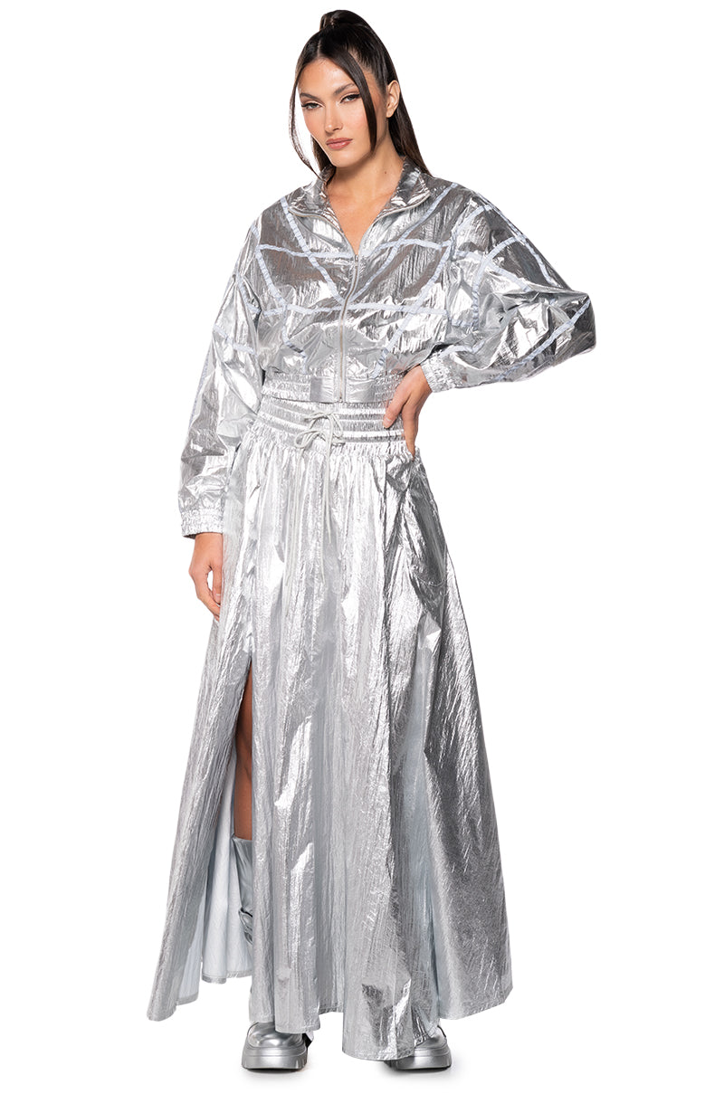 GIVE YOU THE WORLD HIGH WAIST METALLIC MAXI SKIRT