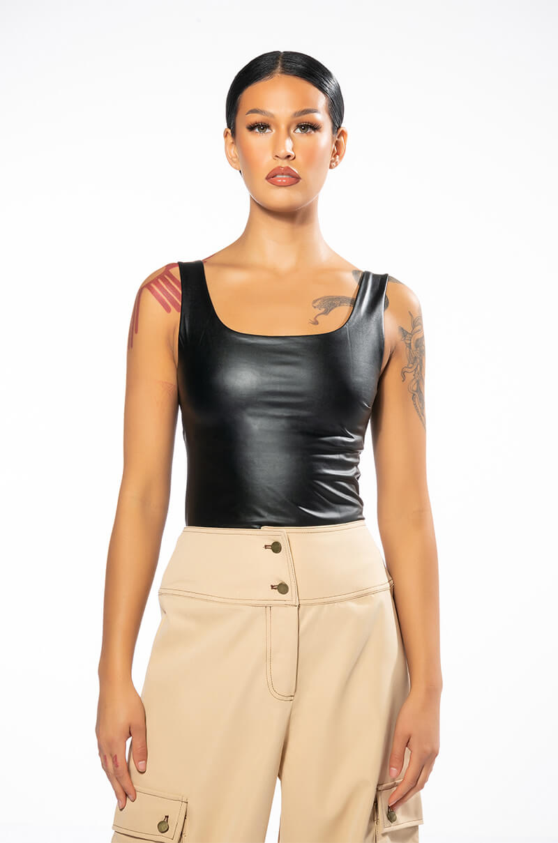 GLAM FAUX LEATHER BODYSUIT