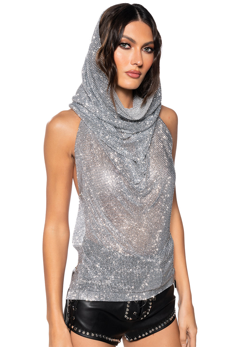 GLISTENING RHINESTONE MESH TOP