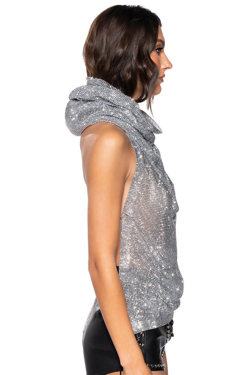 GLISTENING RHINESTONE MESH TOP