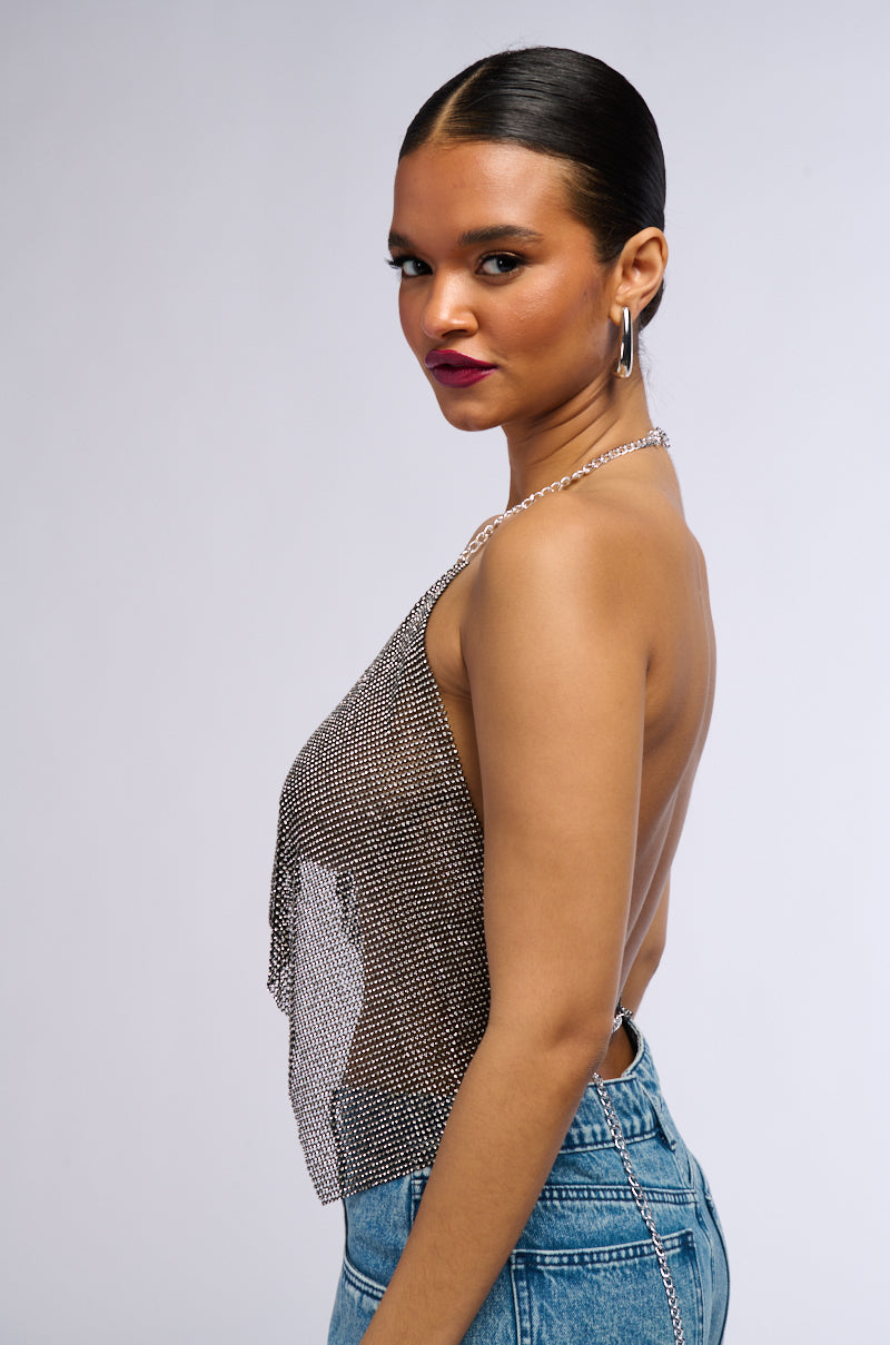 GROOVY NIGHT RHINESTONE MESH BRALETTE