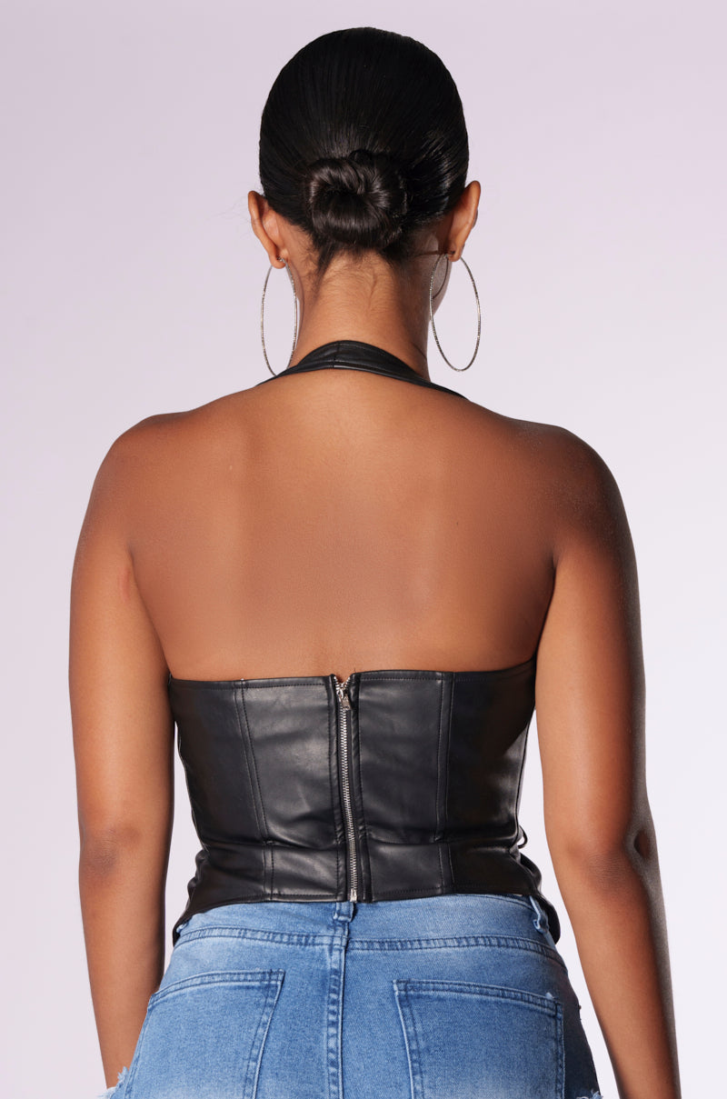 H-TOWN HOTTIE FAUX LEATHER HALTER TOP