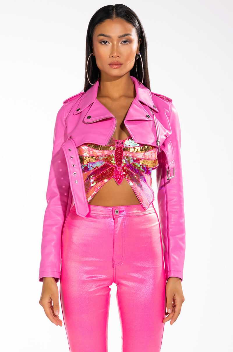 HALF MY HEART ULTRA CROPPED MOTO JACKET