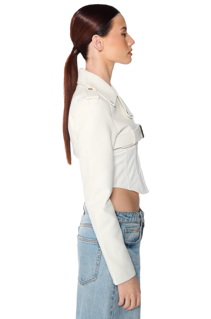 HALF MY HEART ULTRA CROPPED MOTO JACKET