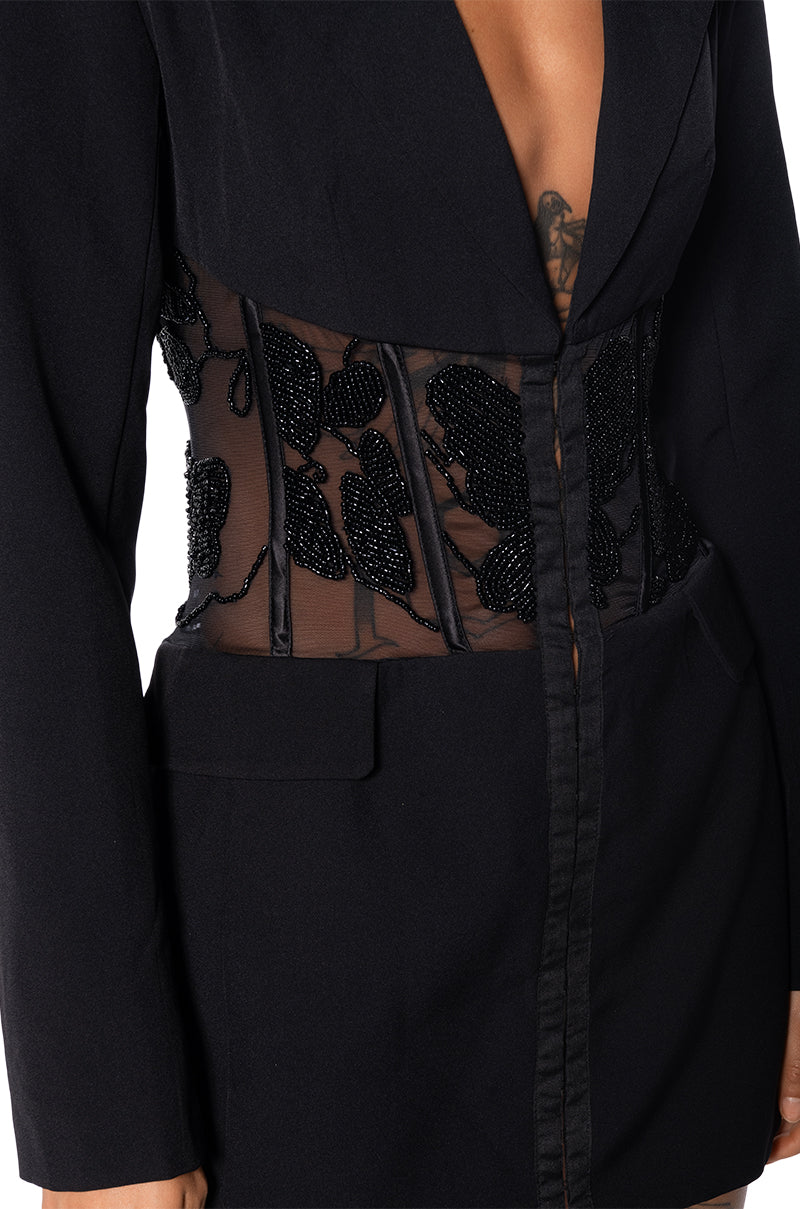 HAND BEADED MESH CORSET BLAZER
