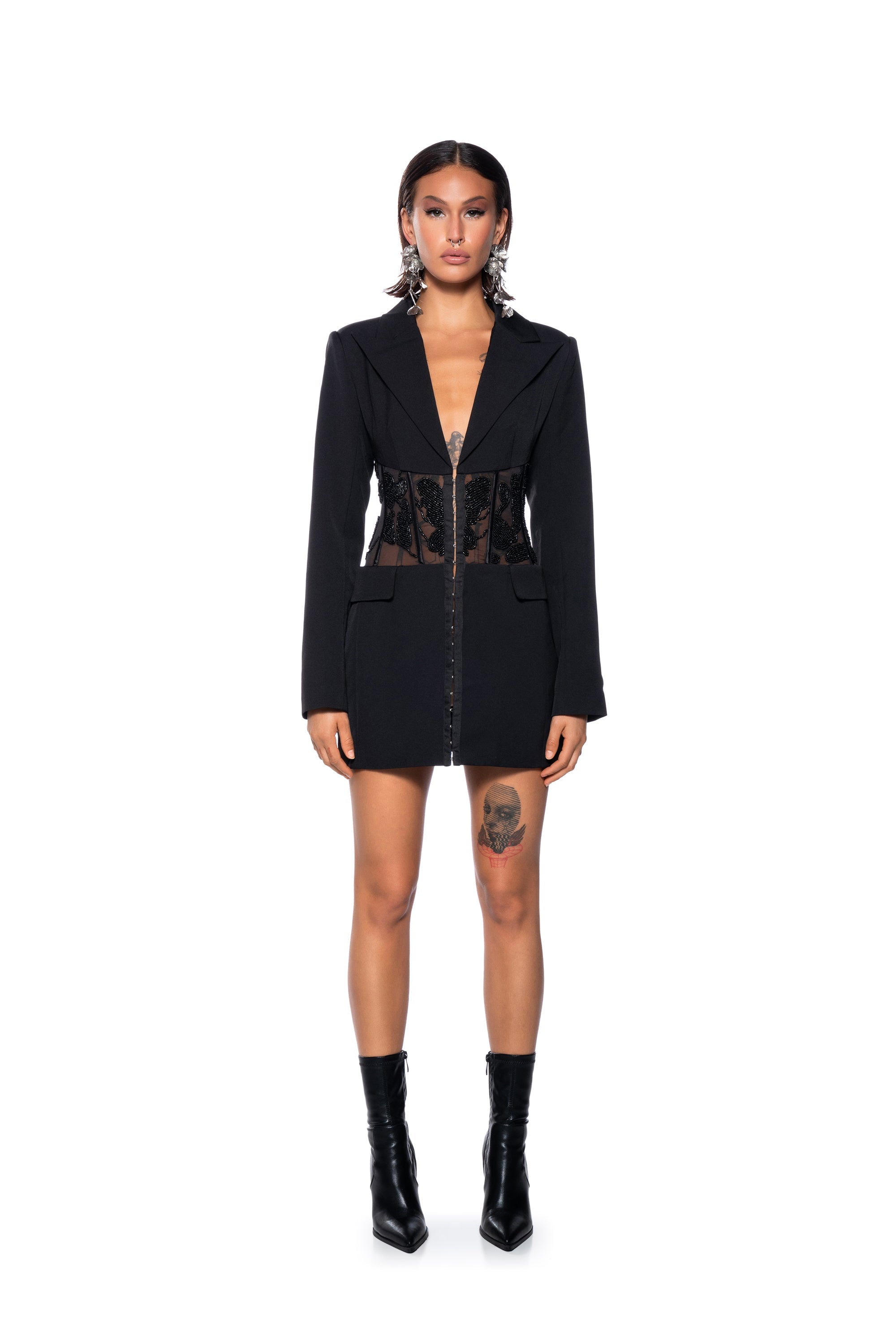 HAND BEADED MESH CORSET BLAZER