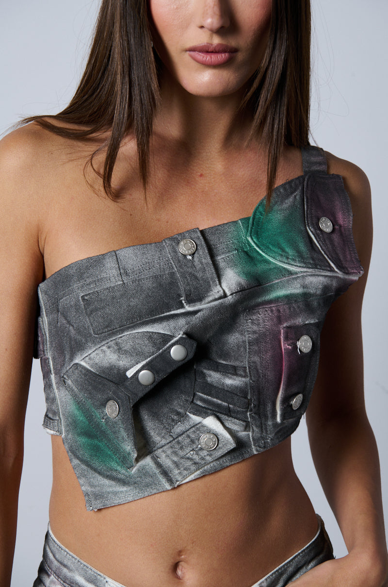 NOT YOURS BRALETTE DETAIL LAYERED PAINTED BUTTON DOWN BLOUSE