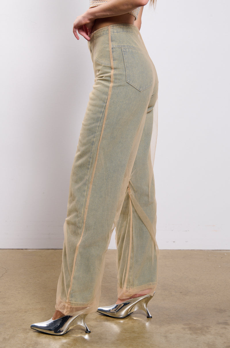 HOT AND DANGEROUS DENIM PANT WITH MESH