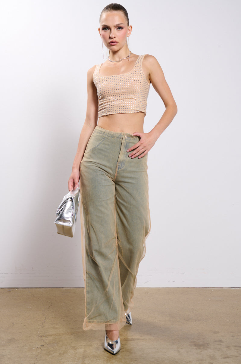 HOT AND DANGEROUS DENIM PANT WITH MESH