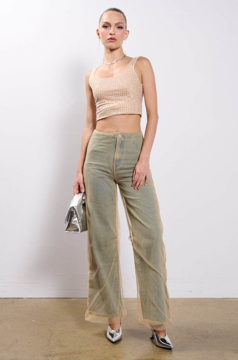 HOT AND DANGEROUS DENIM PANT WITH MESH