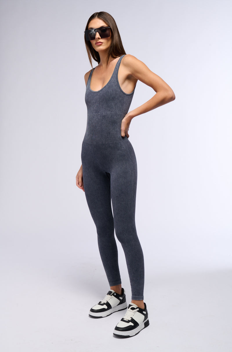 HOT GIRL WALK SLEEVELESS CATSUIT IN CHARCOAL
