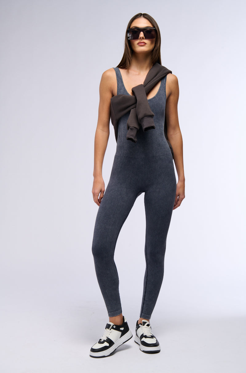 HOT GIRL WALK SLEEVELESS CATSUIT IN CHARCOAL