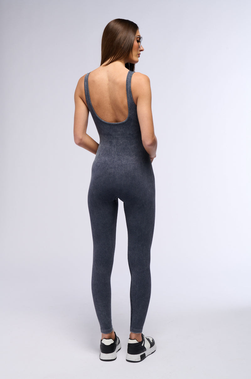 HOT GIRL WALK SLEEVELESS CATSUIT IN CHARCOAL
