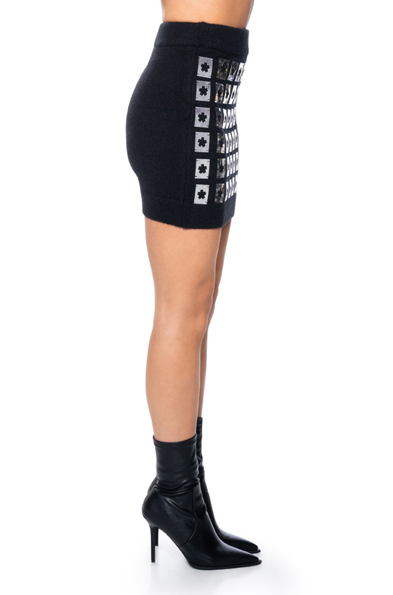 I AM HER EMBELLISHED KNIT MINI SKIRT