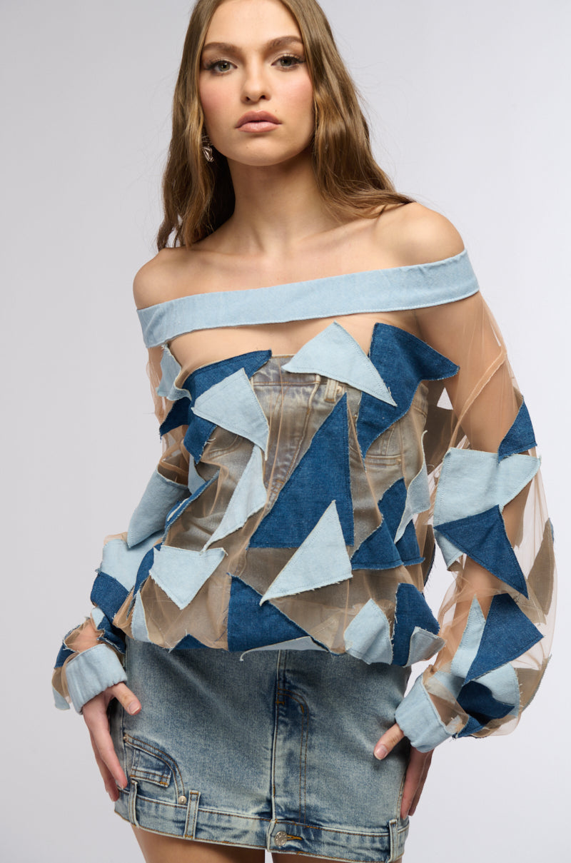 I SPY DENIM PATCHWORK OVERSIZED SHIRT