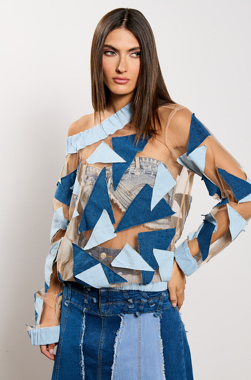 I SPY DENIM PATCHWORK OVERSIZED SHIRT