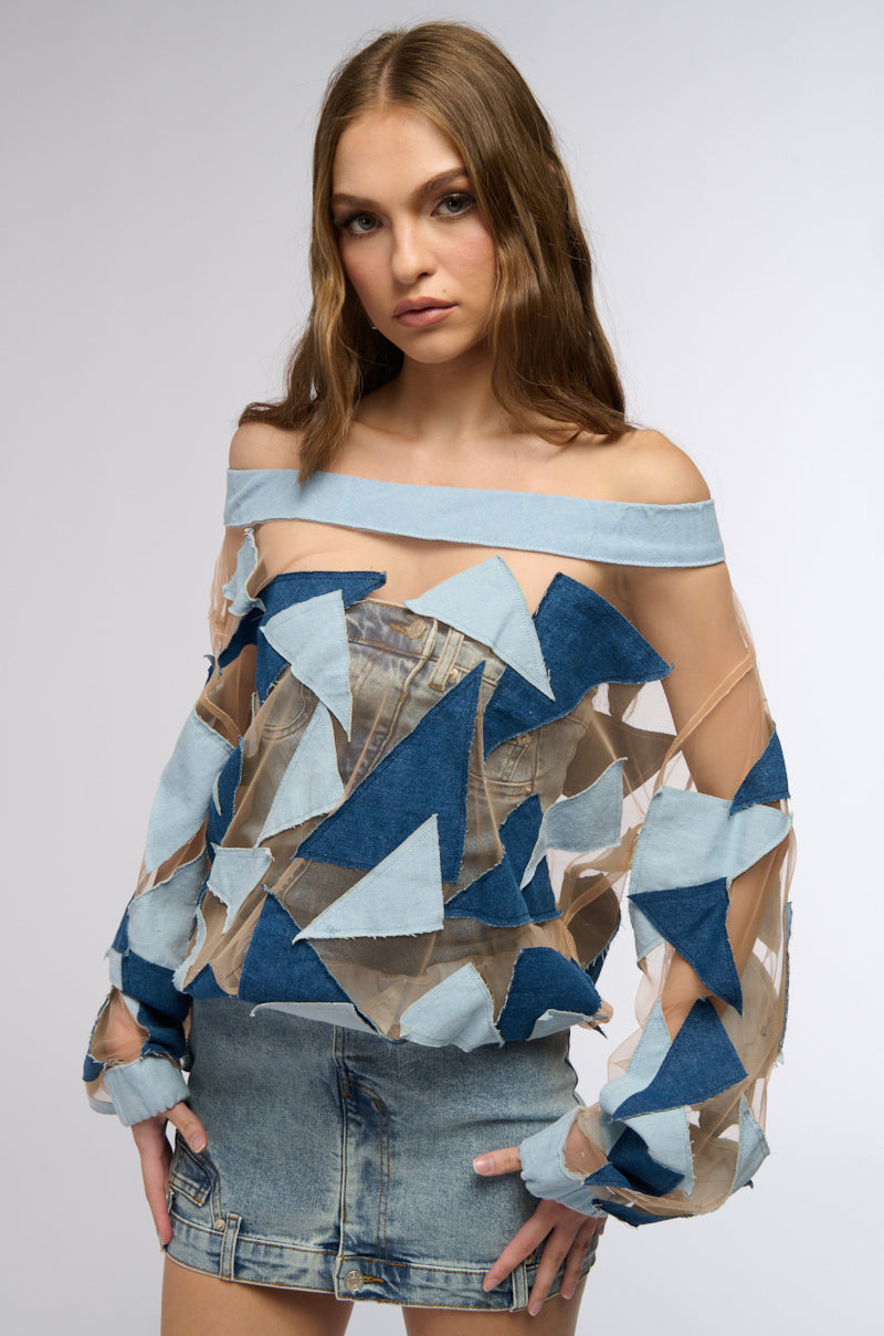 I SPY DENIM PATCHWORK OVERSIZED SHIRT