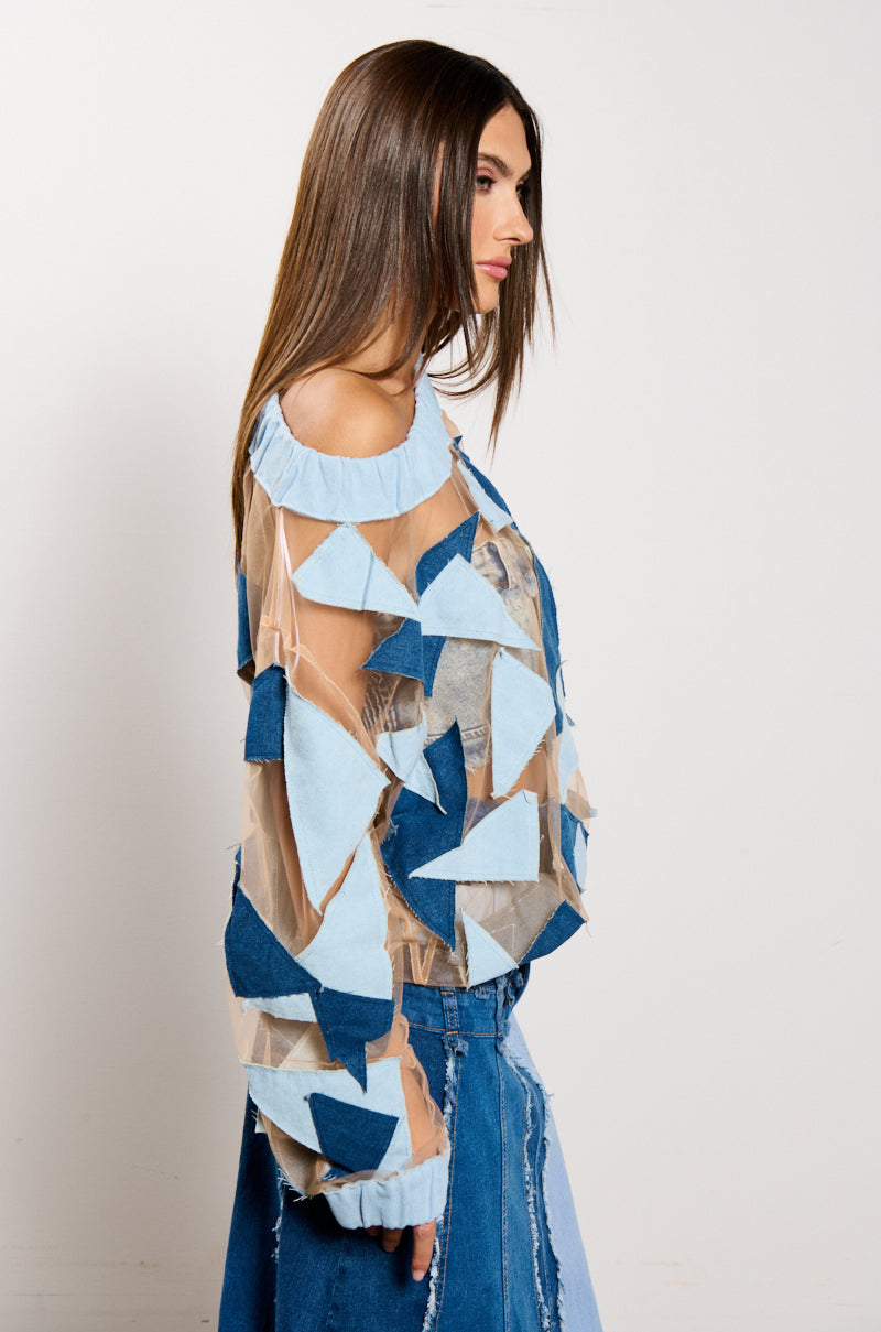 I SPY DENIM PATCHWORK OVERSIZED SHIRT