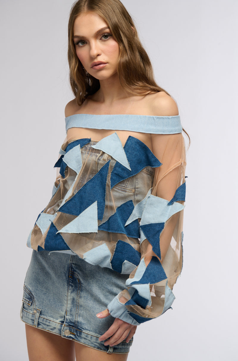 I SPY DENIM PATCHWORK OVERSIZED SHIRT