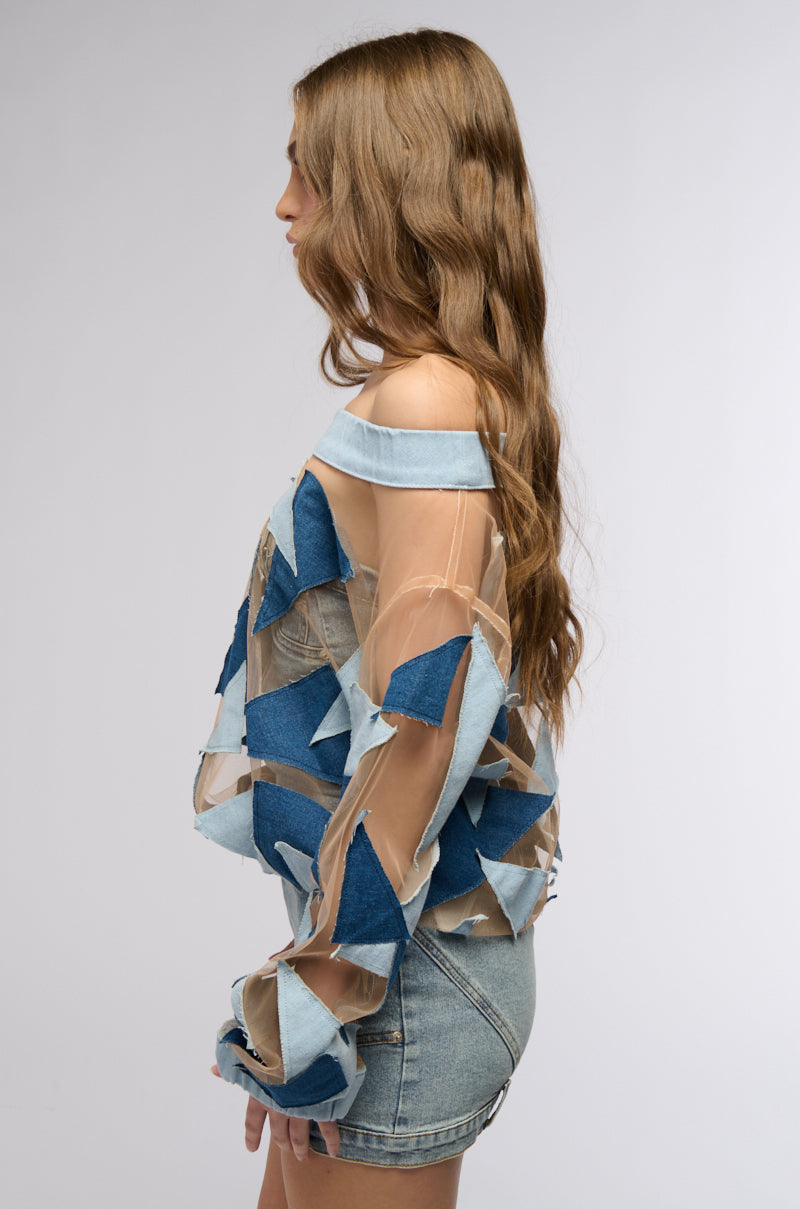 I SPY DENIM PATCHWORK OVERSIZED SHIRT