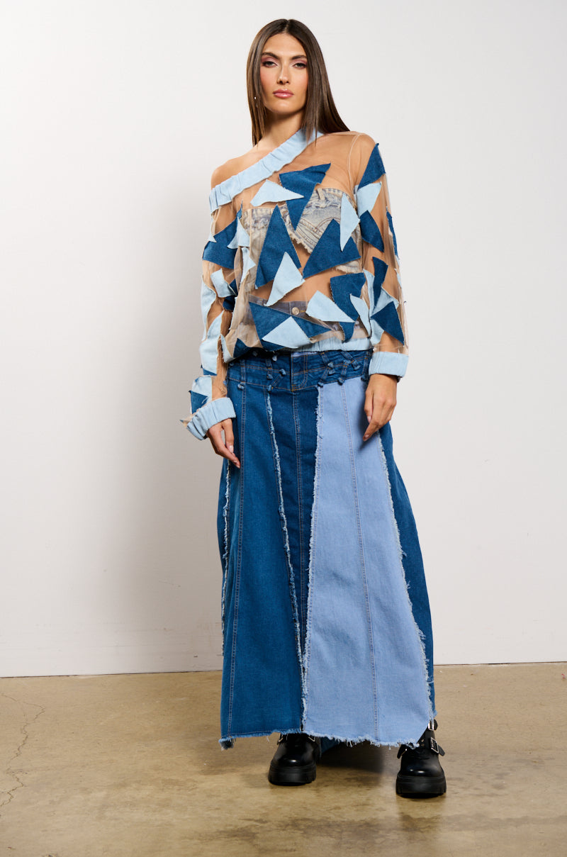 I SPY DENIM PATCHWORK OVERSIZED SHIRT