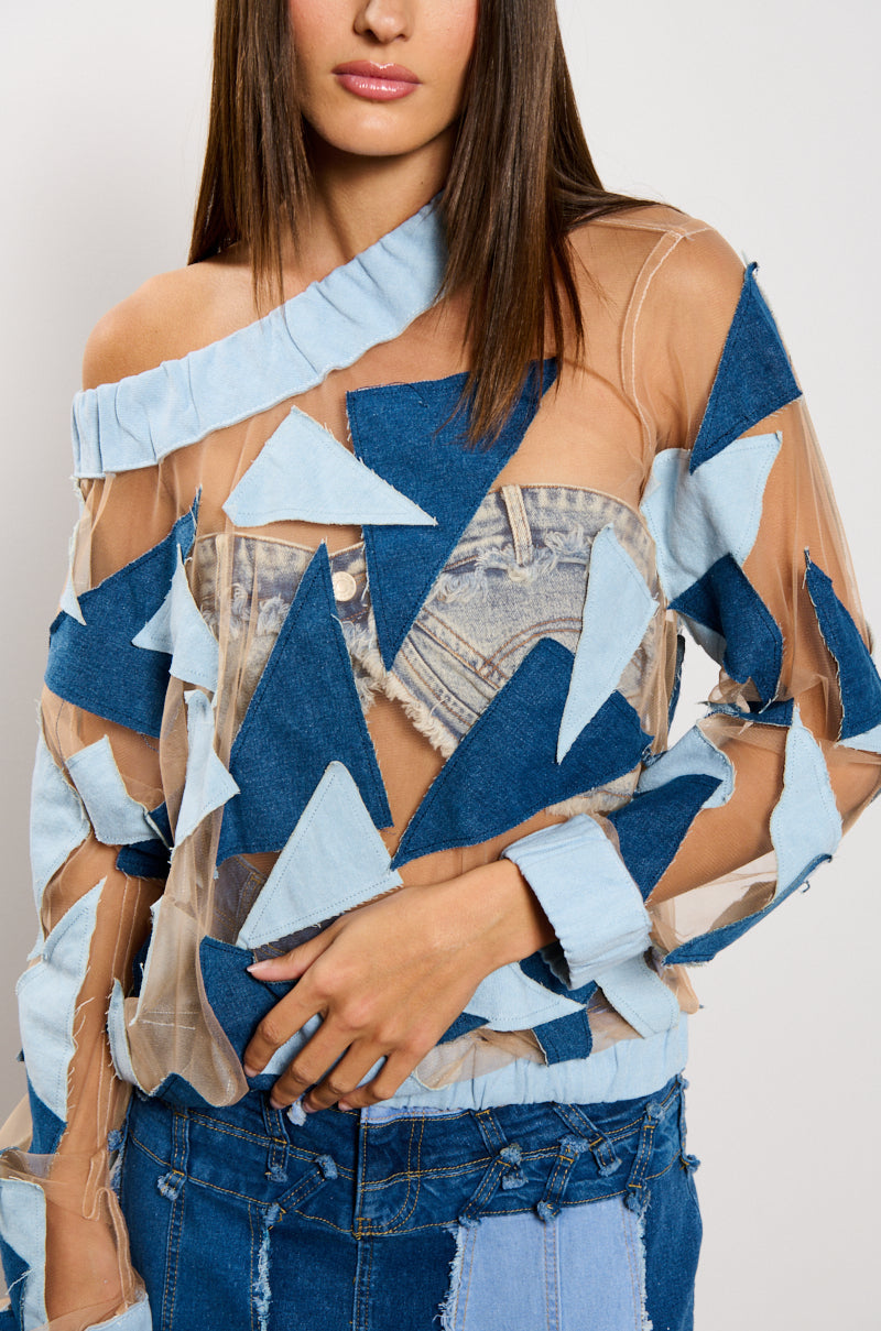I SPY DENIM PATCHWORK OVERSIZED SHIRT