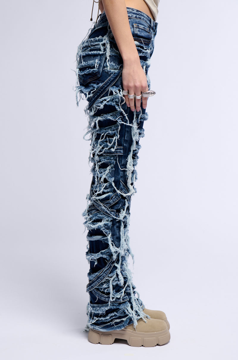 IMANI SUPER DISTRESSED RELAXED FIT JEANS IN DARK BLUE