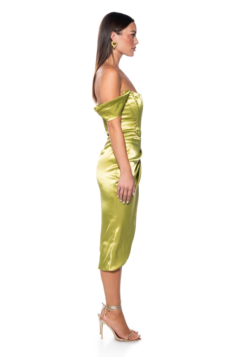 IMPRESSED BY ME SATIN CORSET MIDI DRESS