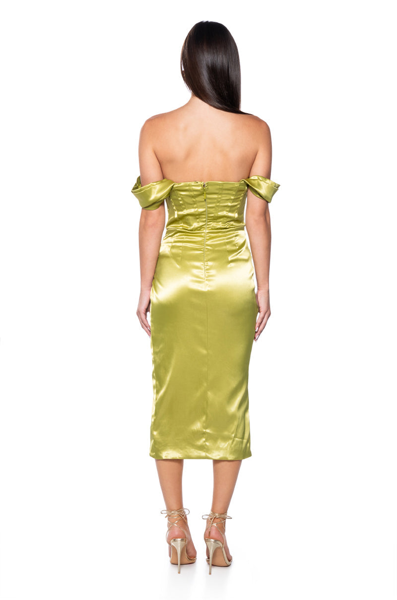 IMPRESSED BY ME SATIN CORSET MIDI DRESS