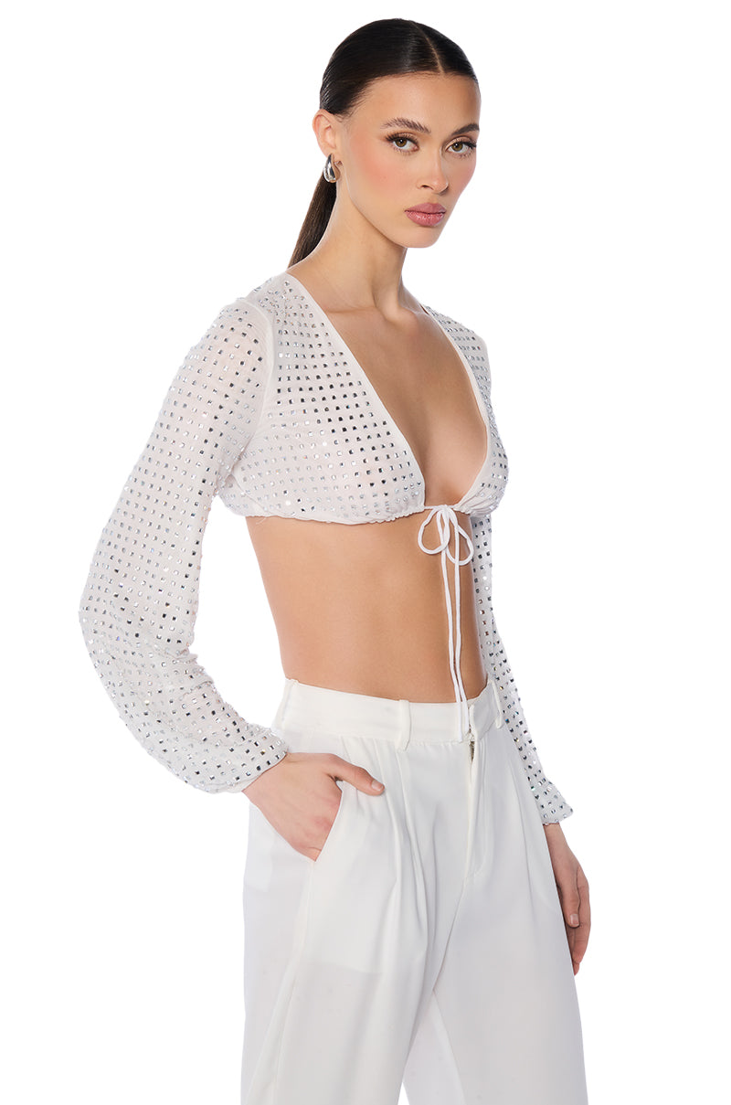 IN THE GROOVE TIE FRONT RHINESTONE TOP