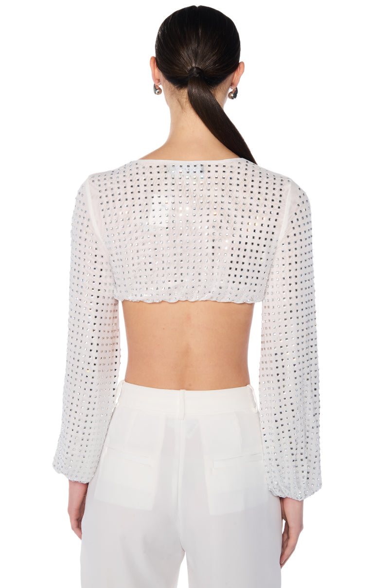 IN THE GROOVE TIE FRONT RHINESTONE TOP