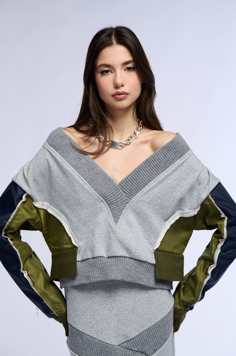 INDIE COLORBLOCKED DEEP V SWEATSHIRT