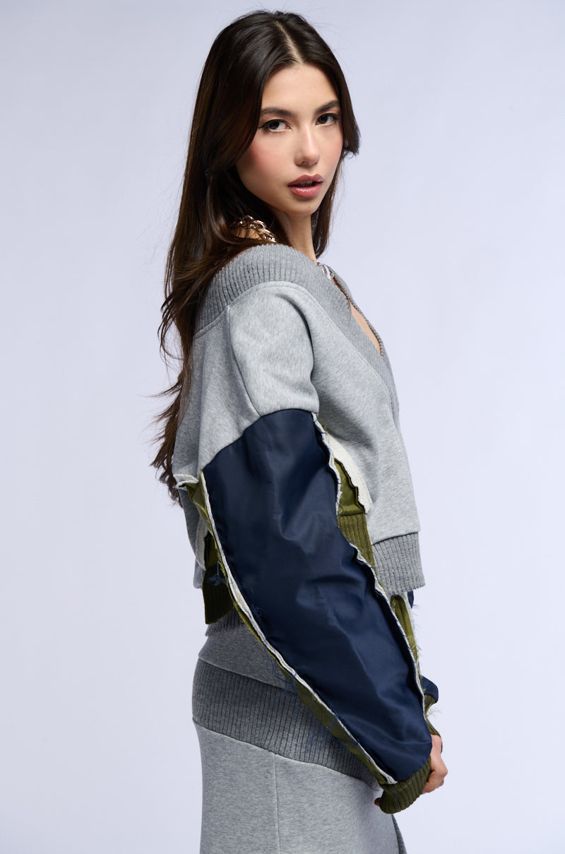 INDIE COLORBLOCKED DEEP V SWEATSHIRT