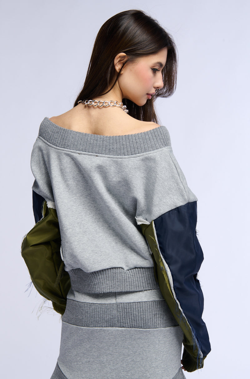 INDIE COLORBLOCKED DEEP V SWEATSHIRT