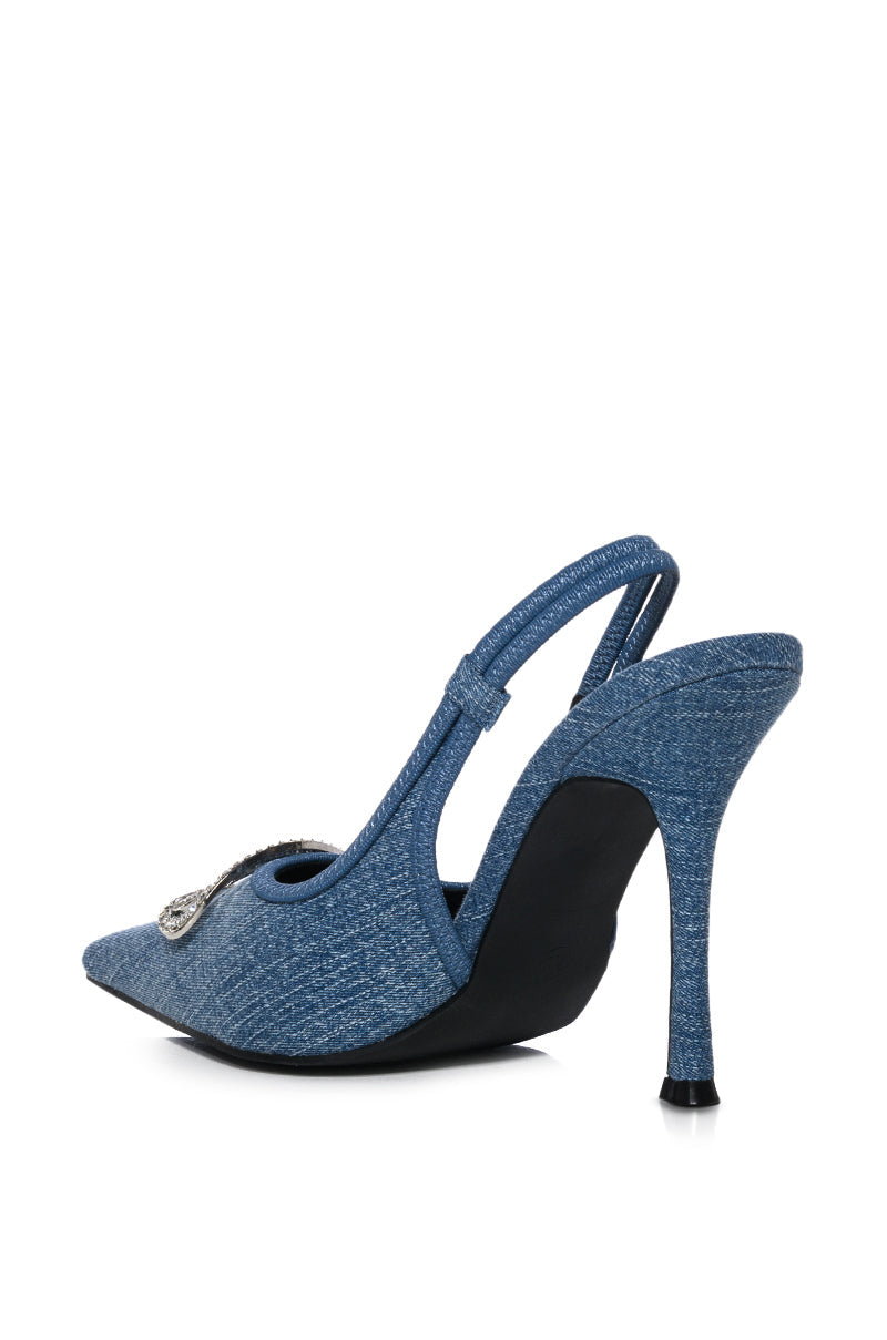INTERLOCKING DENIM SLING BACK STILETTO