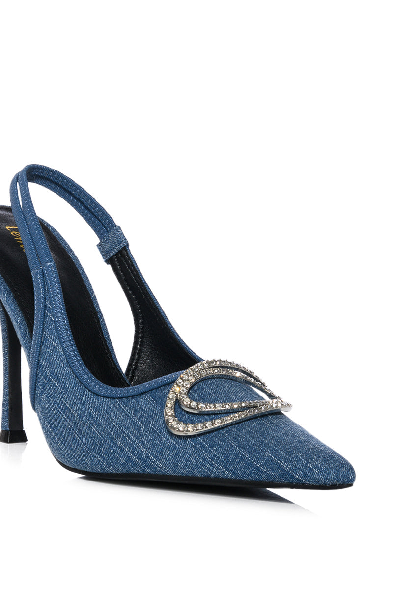 INTERLOCKING DENIM SLING BACK STILETTO