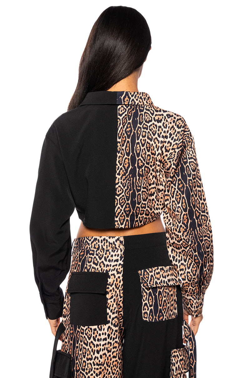 INTO THE JUNGLE BUTTON DOWN CROP BLOUSE