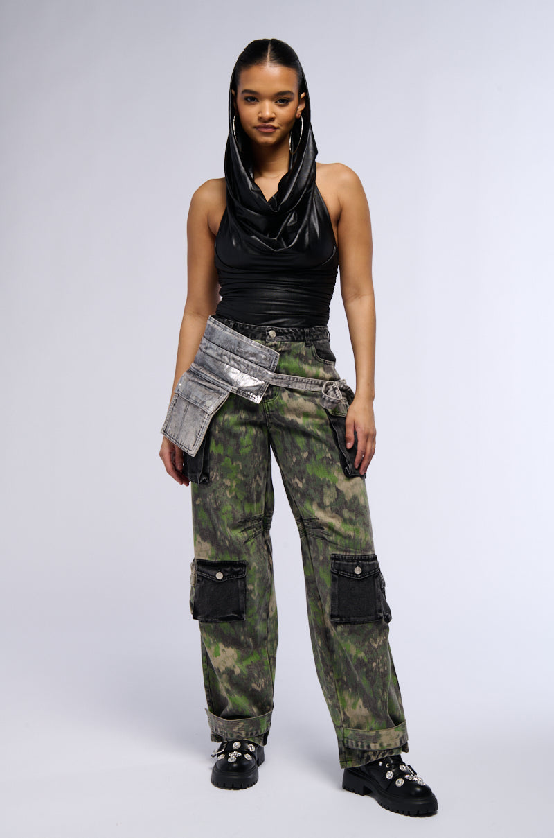 INTO THE NIGHT HOODED SLICK KNIT RUCHED BODYSUIT