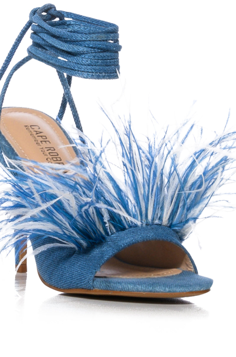 INDIANA MULTI FEATHER DETAIL SANDAL IN BLUE