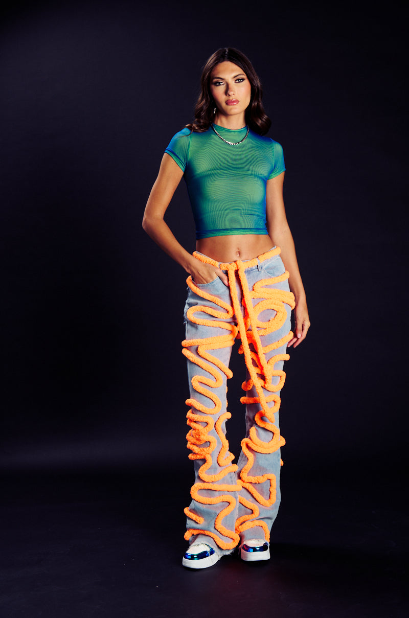 IT GIRL DOUBLE MESH CROPPED TSHIRT IN BLUE