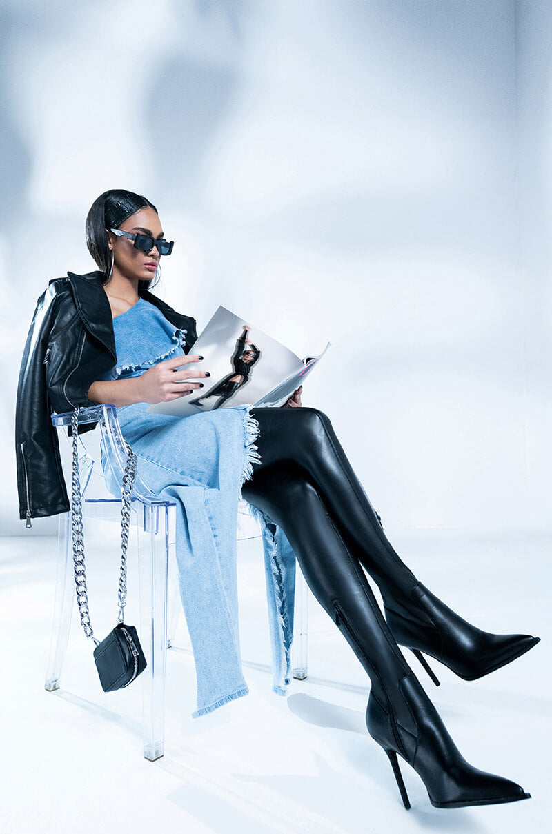 JUST WANNA DANCE HIGH LOW DENIM SKIRT